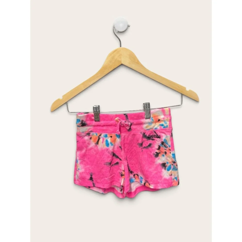 Justice Classic Girls Pink Tie Dye Velour Shorts Size S 7/8 NWT